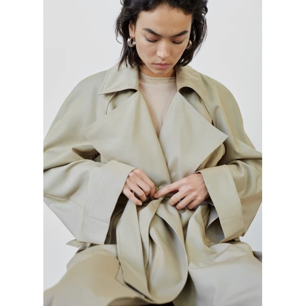 The Frankie Shop Astoria Cut-Out Raglan Sleeve Trench Coat – Beige, view 6