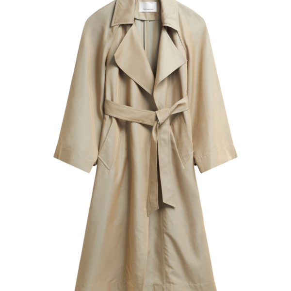 The Frankie Shop Astoria Cut-Out Raglan Sleeve Trench Coat - Beige - Oversized Minimalist Coats in Beige - Shop at Coveti