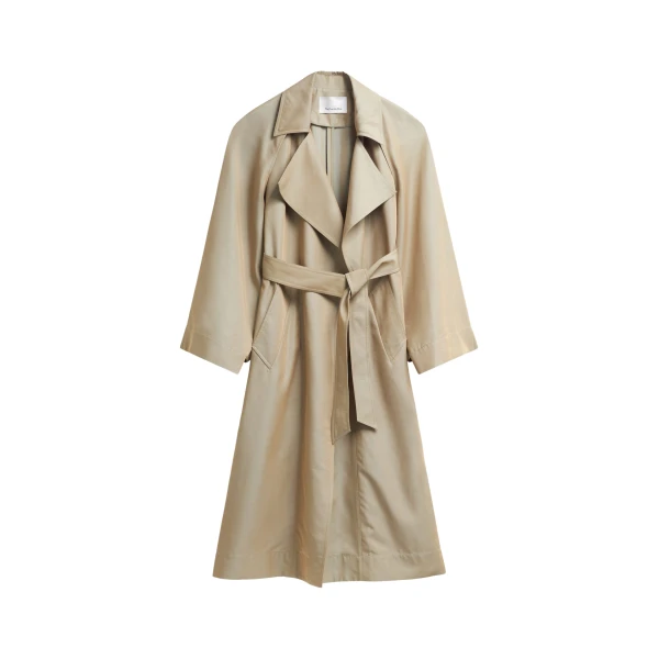 The Frankie Shop Astoria Cut-Out Raglan Sleeve Trench Coat - Beige - Oversized Minimalist Coats in Beige - Shop at Coveti