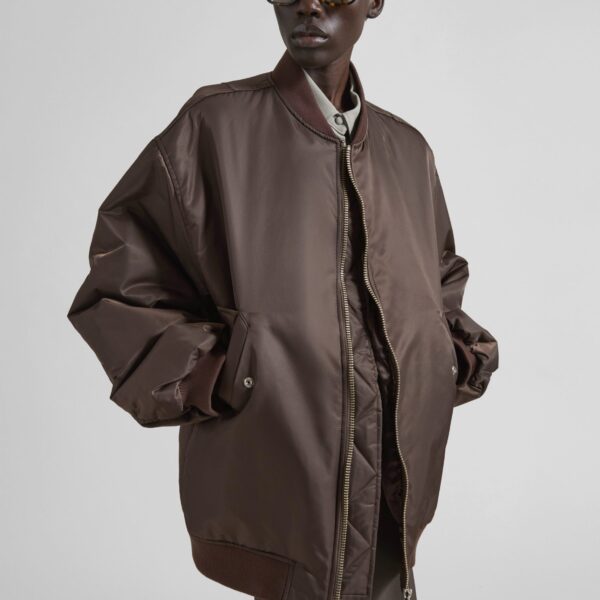 The Frankie Shop Astra Bomber Jacket - Brown - Oversized Minimalist Jackets in Beige - Shop at Coveti