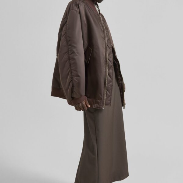 The Frankie Shop Astra Bomber Jacket - Brown - Oversized Minimalist Jackets in Beige - Shop at Coveti