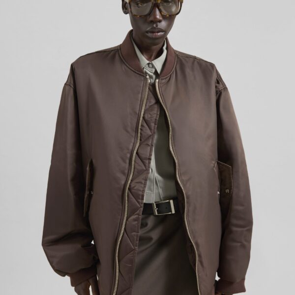The Frankie Shop Astra Bomber Jacket - Brown - Oversized Minimalist Jackets in Beige - Shop at Coveti