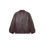 The Frankie Shop Astra Faux Leather Bomber Jacket - Burgundy - Oversized Minimalist Jackets in Red - Shop at Coveti