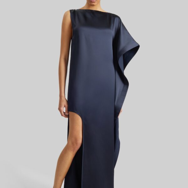 The Frankie Shop Asymmetric Maxi Dress - Dark Ink Navy - Oversized Minimalist Dresses in Black - Shop at Coveti