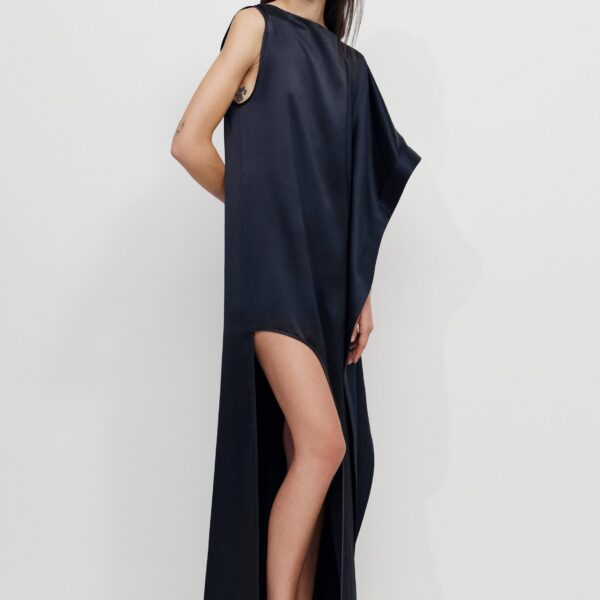 The Frankie Shop Asymmetric Maxi Dress - Dark Ink Navy - Oversized Minimalist Dresses in Black - Shop at Coveti