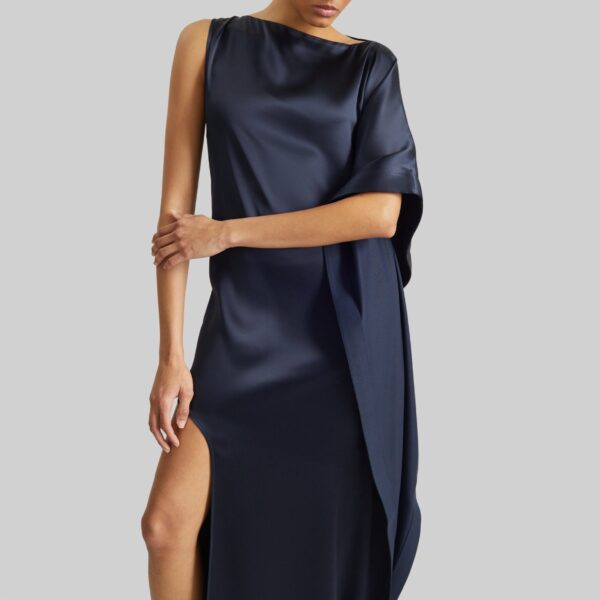 The Frankie Shop Asymmetric Maxi Dress - Dark Ink Navy - Oversized Minimalist Dresses in Black - Shop at Coveti
