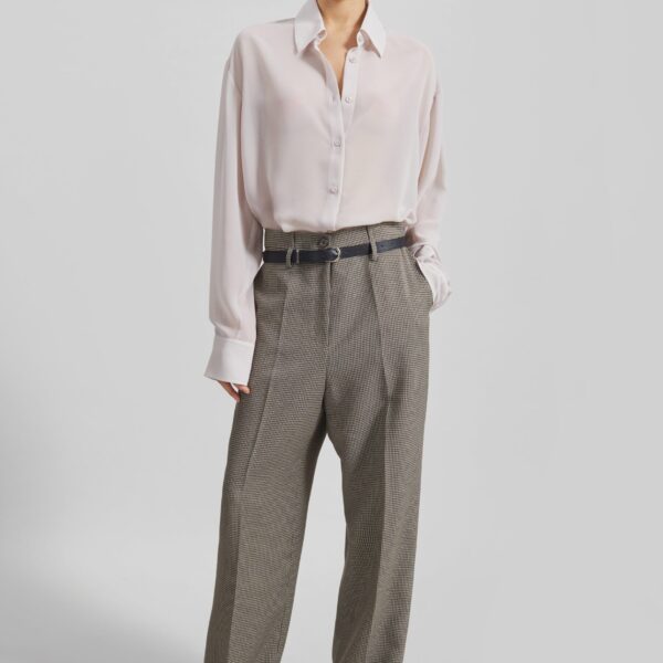 The Frankie Shop Aubel Belted Straight Pants - Black Houndstooth - Oversized Minimalist Pants in Multicolour - Shop at Coveti