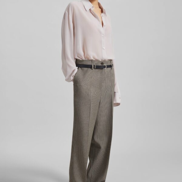 The Frankie Shop Aubel Belted Straight Pants - Black Houndstooth - Oversized Minimalist Pants in Multicolour - Shop at Coveti