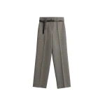 The Frankie Shop Aubel Belted Straight Pants - Black Houndstooth - Oversized Minimalist Pants in Multicolour - Shop at Coveti