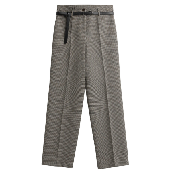 The Frankie Shop Aubel Belted Straight Pants - Black Houndstooth - Oversized Minimalist Pants in Multicolour - Shop at Coveti