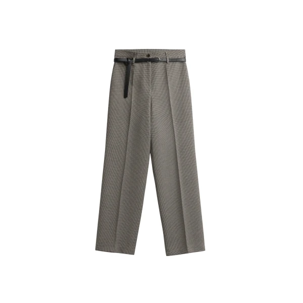 The Frankie Shop Aubel Belted Straight Pants - Black Houndstooth - Oversized Minimalist Pants in Multicolour - Shop at Coveti