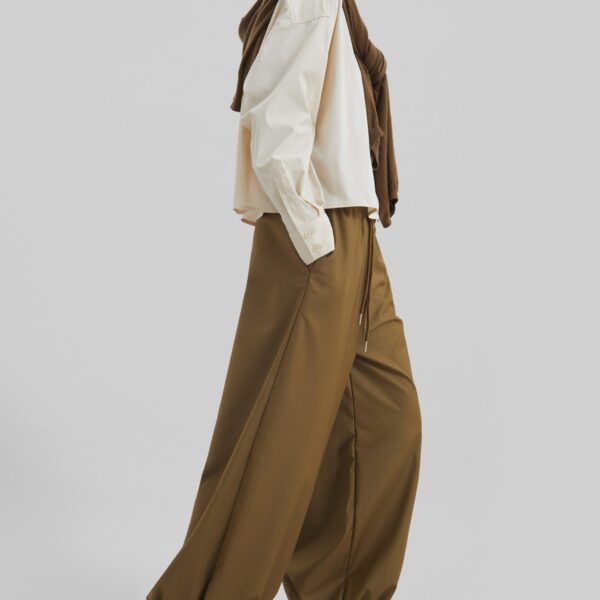 The Frankie Shop Aubray Balloon Pants - Olive Brown - Oversized Minimalist Pants in Beige - Shop at Coveti