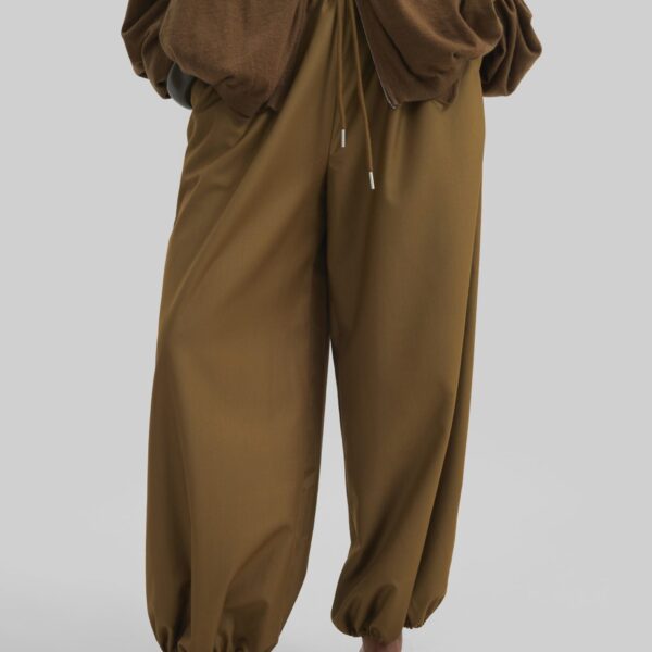 The Frankie Shop Aubray Balloon Pants - Olive Brown - Oversized Minimalist Pants in Beige - Shop at Coveti