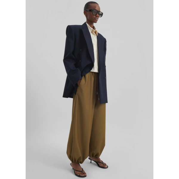 The Frankie Shop Aubray Balloon Pants - Olive Brown - Oversized Minimalist Pants in Beige - Shop at Coveti