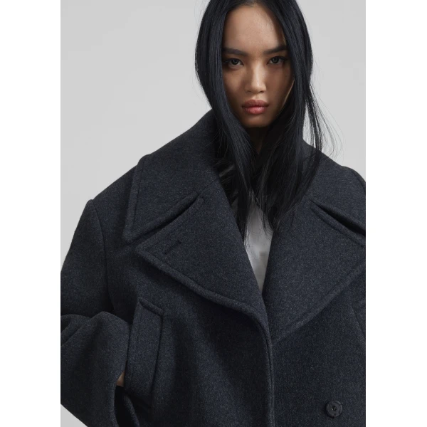 The Frankie Shop Aumale Cropped Wool Peacoat – Charcoal Coat, view 3