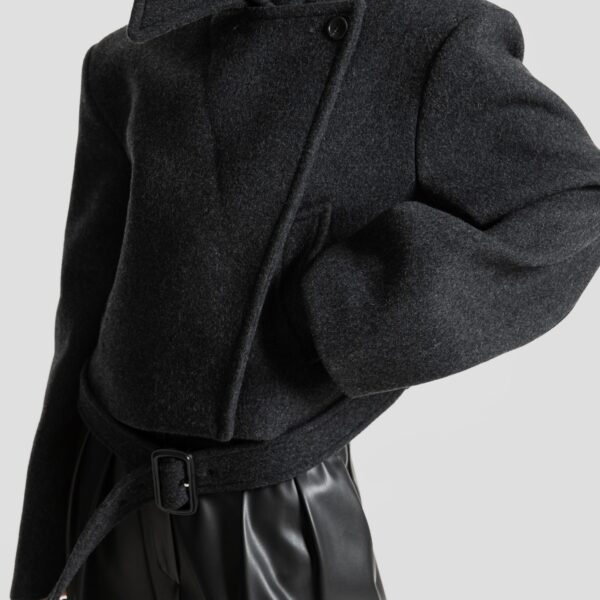 The Frankie Shop Aumale Cropped Wool Peacoat - Charcoal - Oversized Minimalist Coats in Grey - Shop at Coveti