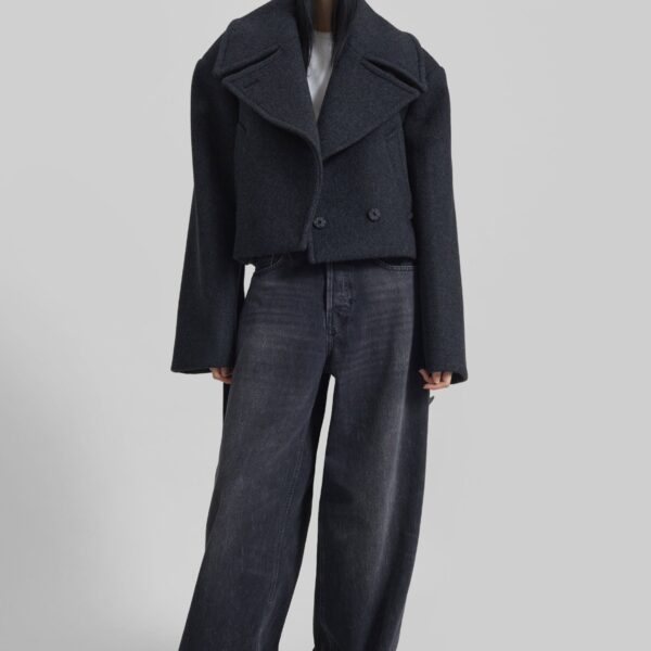 The Frankie Shop Aumale Cropped Wool Peacoat - Charcoal - Oversized Minimalist Coats in Grey - Shop at Coveti