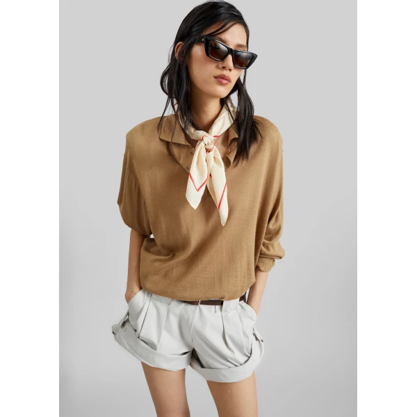 The Frankie Shop Avallon Padded Knit Polo – Camel, view 2