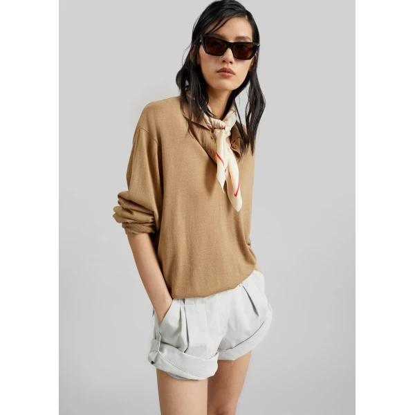 The Frankie Shop Avallon Padded Knit Polo – Camel, view 3