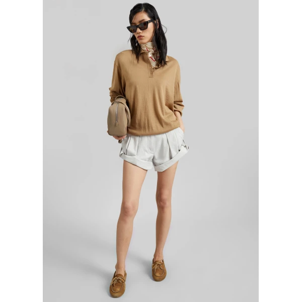 The Frankie Shop Avallon Padded Knit Polo – Camel, view 5