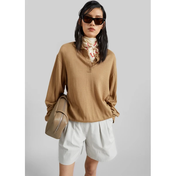The Frankie Shop Avallon Padded Knit Polo – Camel, view 6