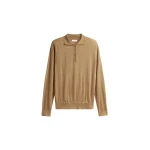 The Frankie Shop Avallon Padded Knit Polo - Camel - Oversized Minimalist Tops in Beige - Shop at Coveti