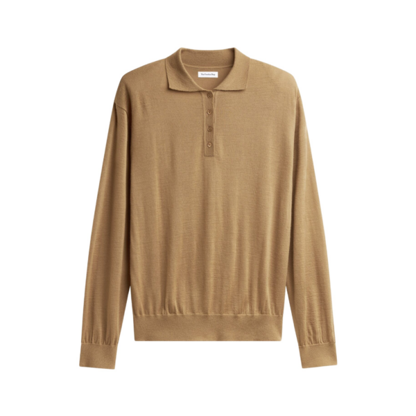 The Frankie Shop Avallon Padded Knit Polo - Camel - Oversized Minimalist Tops in Beige - Shop at Coveti