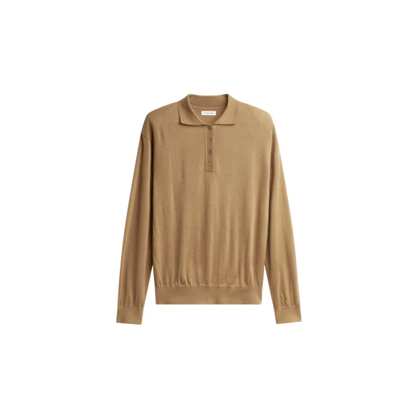 The Frankie Shop Avallon Padded Knit Polo - Camel - Oversized Minimalist Tops in Beige - Shop at Coveti