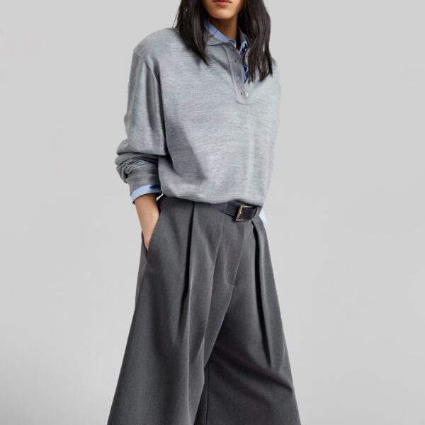 The Frankie Shop Avallon Padded Knit Polo - Grey - Oversized Minimalist Tops in Grey - Shop at Coveti