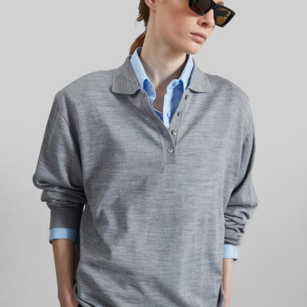 The Frankie Shop Avallon Padded Knit Polo - Grey - Oversized Minimalist Tops in Grey - Shop at Coveti