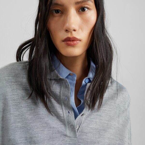 The Frankie Shop Avallon Padded Knit Polo - Grey - Oversized Minimalist Tops in Grey - Shop at Coveti