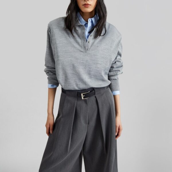 The Frankie Shop Avallon Padded Knit Polo - Grey - Oversized Minimalist Tops in Grey - Shop at Coveti