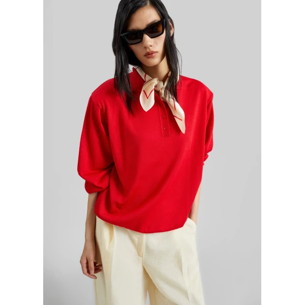 The Frankie Shop Avallon Padded Knit Polo – Red, view 2