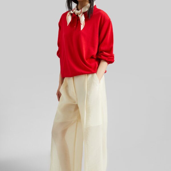 The Frankie Shop Avallon Padded Knit Polo - Red - Oversized Minimalist Tops in Red - Shop at Coveti