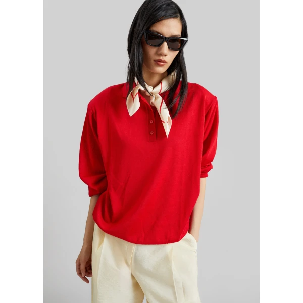 The Frankie Shop Avallon Padded Knit Polo – Red, view 4