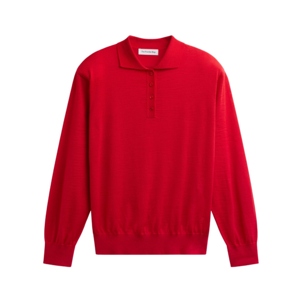 The Frankie Shop Avallon Padded Knit Polo - Red - Oversized Minimalist Tops in Red - Shop at Coveti