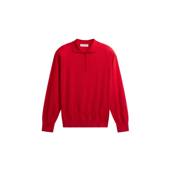 The Frankie Shop Avallon Padded Knit Polo - Red - Oversized Minimalist Tops in Red - Shop at Coveti