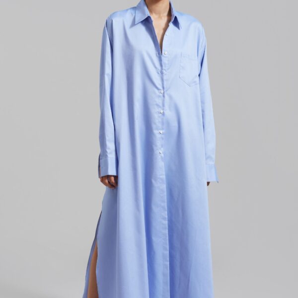 The Frankie Shop Avery Shirt Dress - Blue - Oversized Minimalist Dresses in Blue - Shop at Coveti