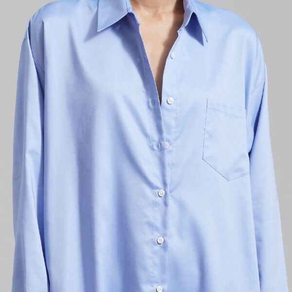 The Frankie Shop Avery Shirt Dress - Blue - Oversized Minimalist Dresses in Blue - Shop at Coveti
