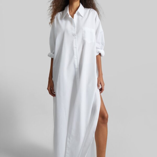 The Frankie Shop Avery Shirt Dress - White - Oversized Minimalist Dresses in White - Shop at Coveti