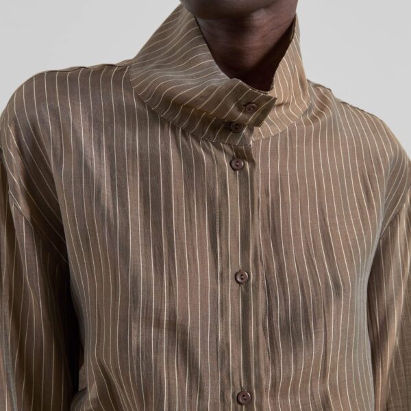 The Frankie Shop Avila Sheer Fluid Shirt - Brown/White Stripe - Oversized Minimalist Tops in Multicolour - Shop at Coveti
