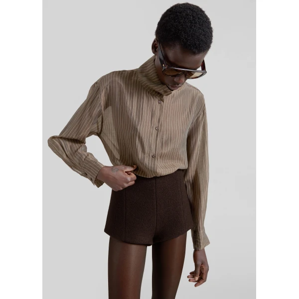 The Frankie Shop Avila Sheer Fluid Shirt – Brown/White Stripe, view 4