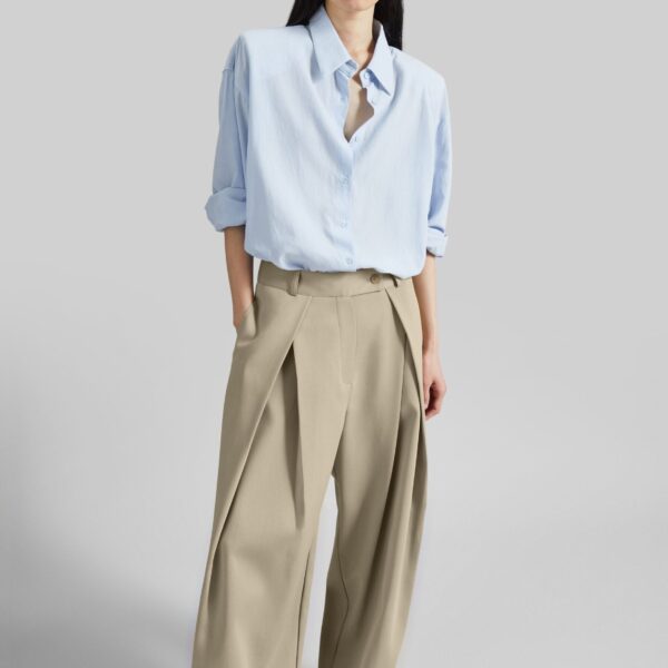 The Frankie Shop Avray Pleated Trousers - Beige - Oversized Minimalist Pants in Beige - Shop at Coveti