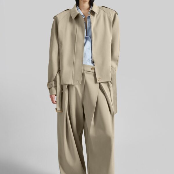 The Frankie Shop Avray Pleated Trousers - Beige - Oversized Minimalist Pants in Beige - Shop at Coveti