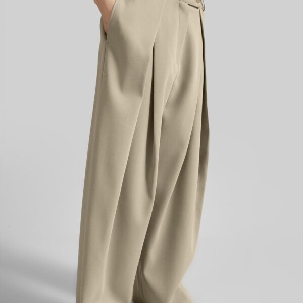 The Frankie Shop Avray Pleated Trousers - Beige - Oversized Minimalist Pants in Beige - Shop at Coveti