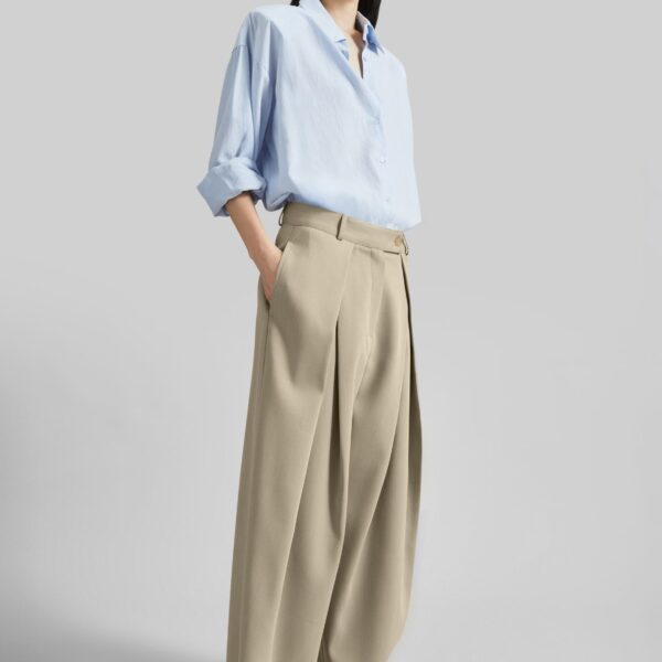 The Frankie Shop Avray Pleated Trousers - Beige - Oversized Minimalist Pants in Beige - Shop at Coveti