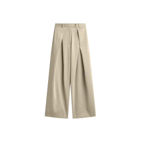 The Frankie Shop Avray Pleated Trousers - Beige - Oversized Minimalist Pants in Beige - Shop at Coveti