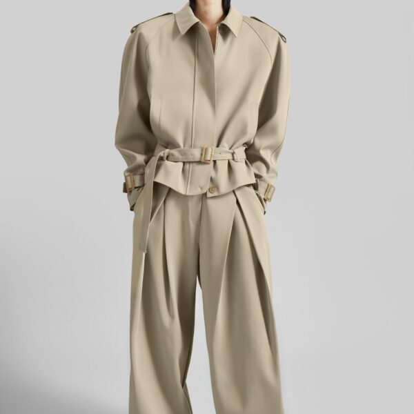 The Frankie Shop Avray Short Trench - Beige - Oversized Minimalist Coats in Beige - Shop at Coveti