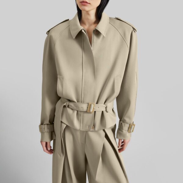 The Frankie Shop Avray Short Trench - Beige - Oversized Minimalist Coats in Beige - Shop at Coveti