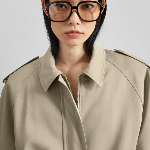 The Frankie Shop Avray Short Trench - Beige - Oversized Minimalist Coats in Beige - Shop at Coveti